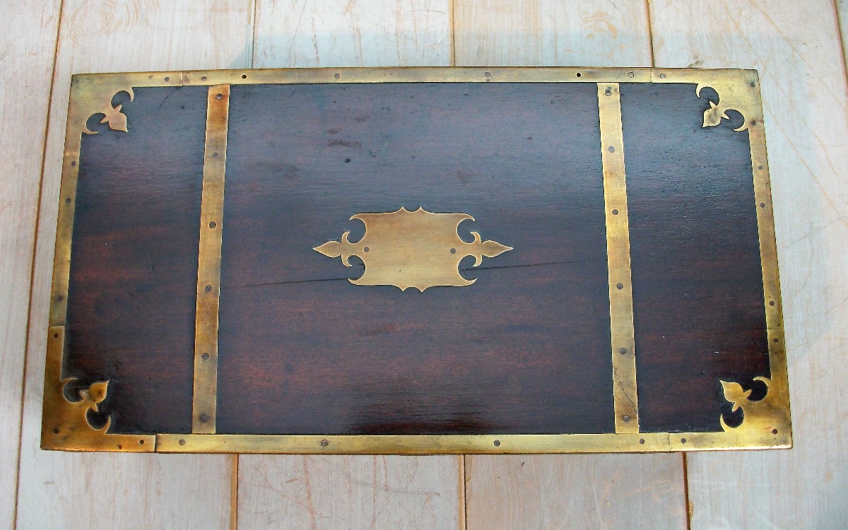 georgian brass bound with brass decorations mahogany campaign writing slope